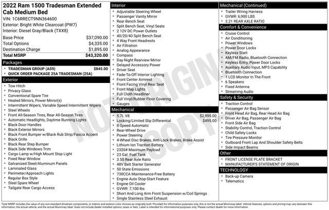 2022 RAM 1500 Tradesman Quad Cab 4x2 6'4" Box