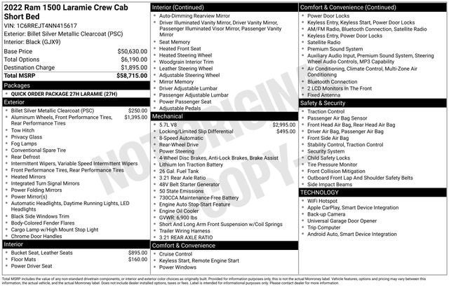 2022 RAM 1500 Laramie Crew Cab 4x2 5'7" Box