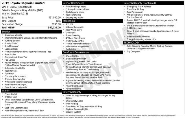 2012 Toyota Sequoia Limited 5.7L V8