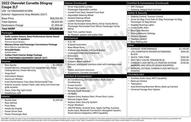 2022 Chevrolet Corvette Stingray 2LT
