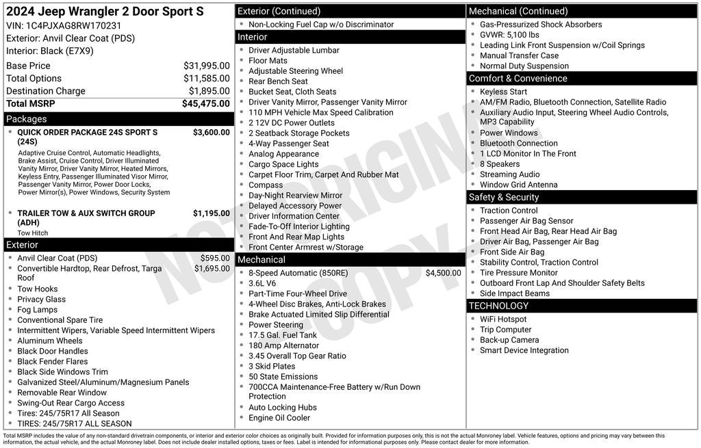 2024 Jeep Wrangler 2-Door Sport S 4x4